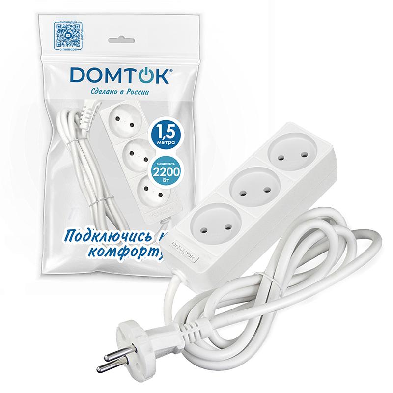 Удлинитель 3х1.5м без заземл. 10А IP20 2.2кВт ПВС 2х0.75 бел. DOMTOK 2370