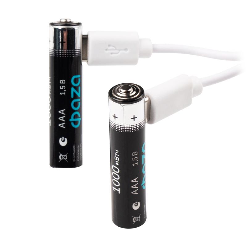 Аккумулятор литиевый AAA 1.5В Li-Ion 1000мВт.ч 660мА.ч зарядка от Type-C шнур в комплекте BL-2 (уп.2шт) ФАZА 5061637