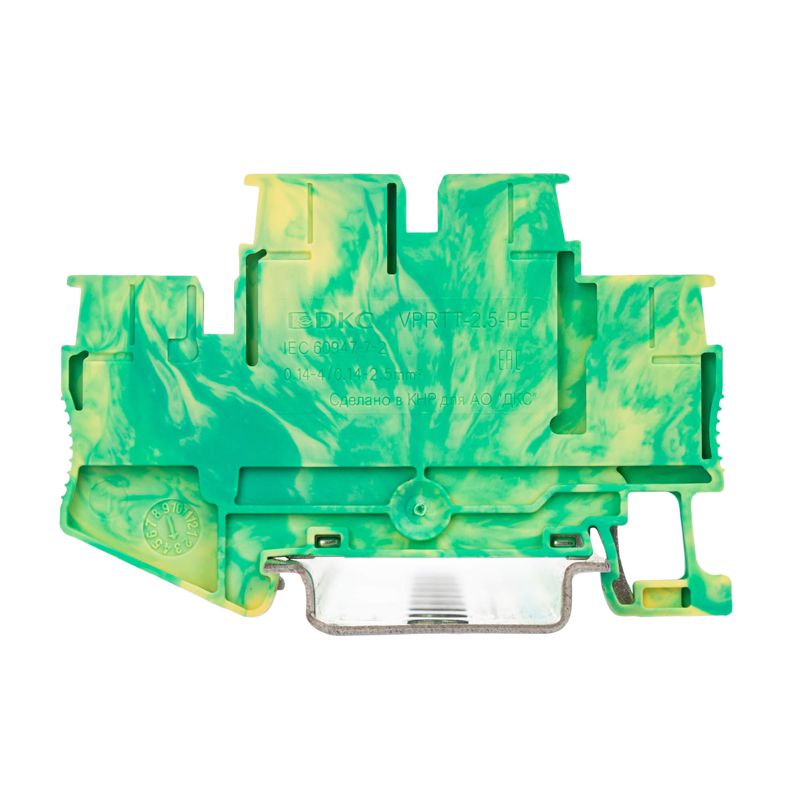 Клемма заземления двухуровневая зажим push-in 4 точки подключения 2.5 кв.мм DKC VPRTT-2.5-PE-YG